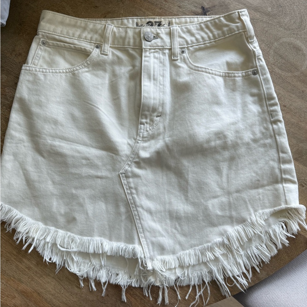 Free People Cream Frayed Mini Skirt